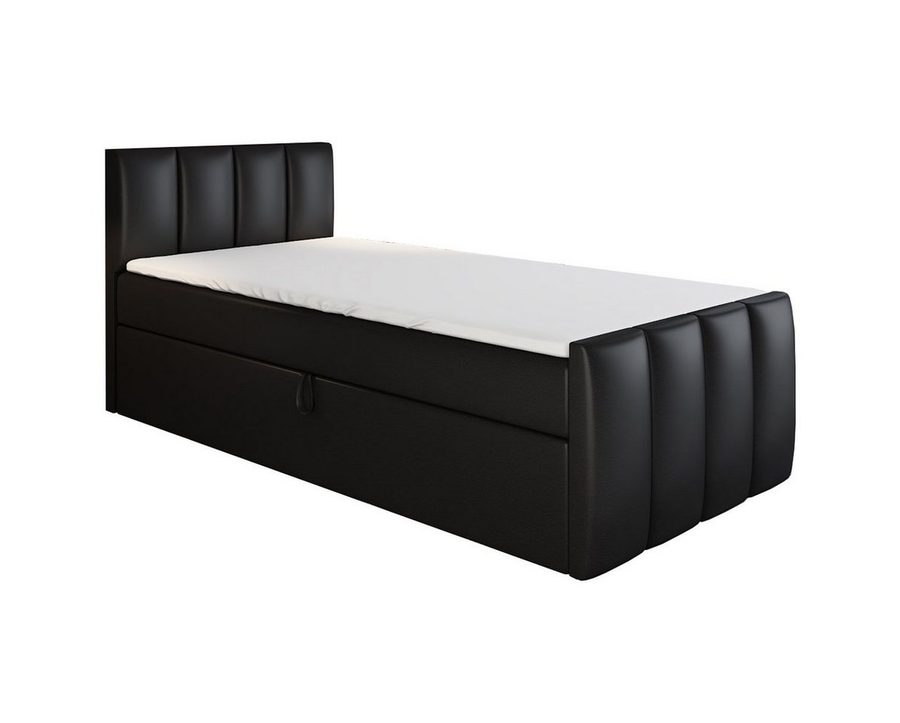 A&J MöbelLand GmbH Boxspringbett Einzelbett FUNI mit Bettkasten, Topper und gepolstertem Kopfteil. (Boxspringbett mit Bettkasten und gepolstertem Kopfteil. Inclusive Topper !, TOP ANGEBOT), Länge 216 cm Höhe 106 cm von A&J MöbelLand GmbH