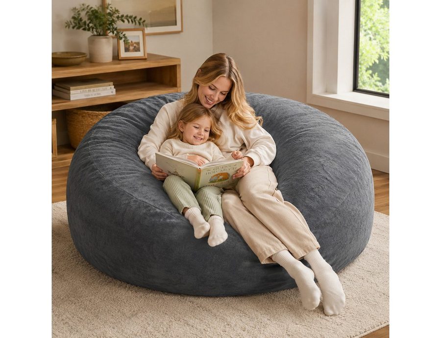 VUZINIC Sitzsack 5FT Dunkelgrauer Teddy-Velour Kissensofa, abnehmbarer Bezug (1 St), Hochdichte Schaumfüllung