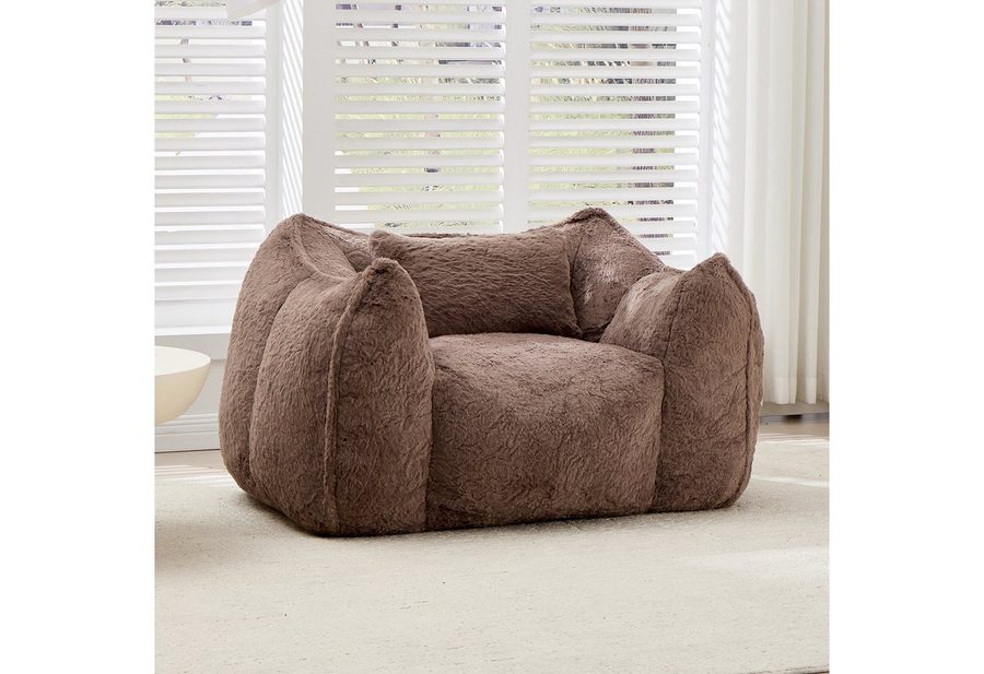 Vankel Relaxliege Sofas Wohnzimmer Loungesessel aus Kunstfell weich & bequem, Bean Bag Sessel mit Schaumstofffüllung und ohne Montage