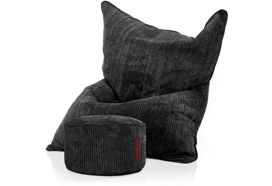 Green Bean Sitzsack XXL Sitzsack Square Cord + Hocker (Sitzsack + Hocker im Set - XXL Riesensitzsac mit passendem Fußhocker), Bean Bag Bodenkissen Liegekissen Sitzkissen Indoor Drinnen Waschbar