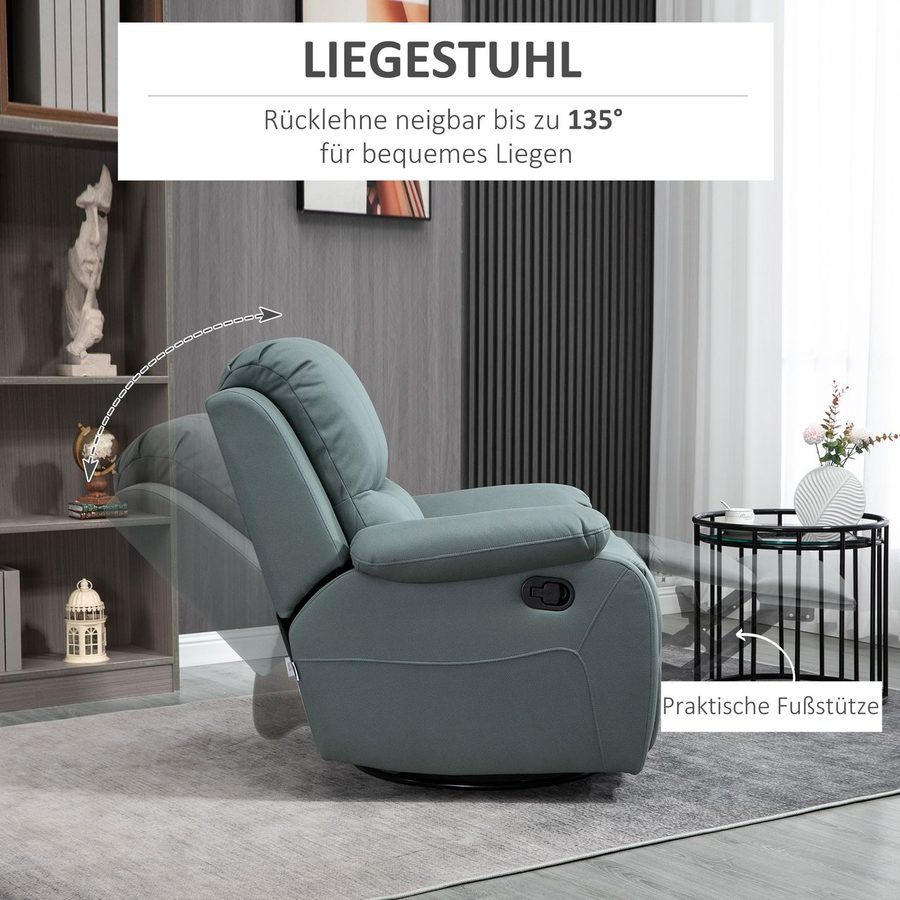 HOMCOM Relaxsessel 135° neigbarer Liegesessel, drehbar mit Fußstütze, belastbar bis 150 kg Grün von HOMCOM