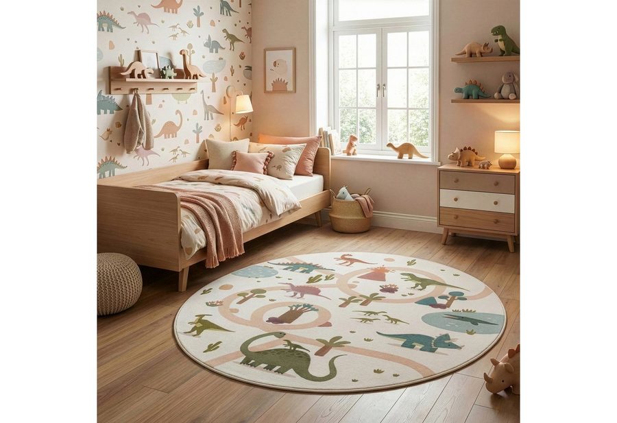 Carpettex Kinderteppich Bunte Dino Welt, Rund, Höhe: 8 mm von Carpettex