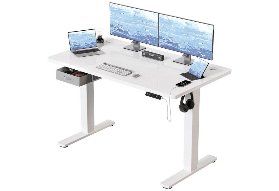 HOMALL Schreibtisch mit Memory-Funktion, höhenverstellbar, breitere Tischplatten (Tischbreite 140/160/180*80 cm, mit Schublade, ausgestattet mit USB-Ladeanschluss, bestehend aus vier Platten) von HOMALL