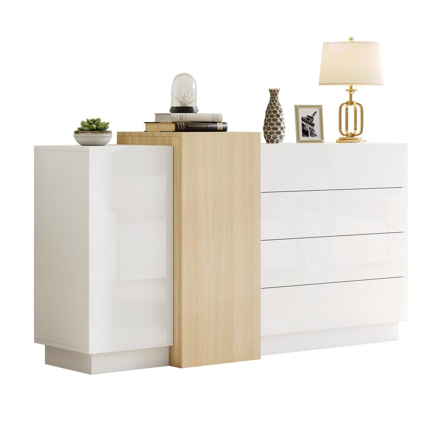 Odikalo Sideboard Esszimmerschrank Anrichte Kommode Schließfach Hochglanz Stauraum Weiß, 140 * 35* 76.5 cm von Odikalo