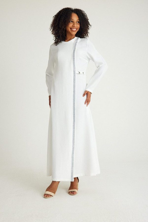 fashionshowcase Tunikakleid Damen Abaya Maxikleid 140cm mit Schmuckborte Modest elegant