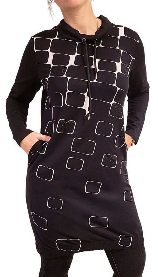 Estefania for woman Sweatkleid 193-5103, in Rautenoptik mit Strassbesatz und Stehkragen Gummizug im Saum
