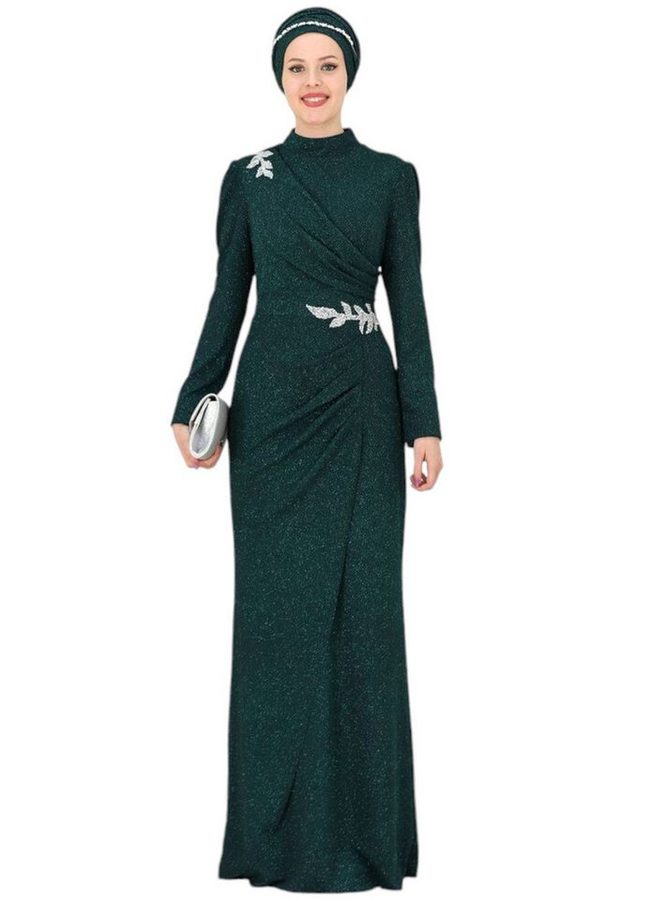 fashionshowcase Maxikleid Damen Abendkleid im Abaya-Stil - Modest Fashion mit Schmuckdetails Langärmlig, Blickdicht, voll Bedeckt