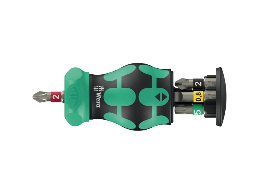 Wera Schraubendreher KK Stubby Magazin RA 2, innovative Ratschenmechanik ermöglicht "Zwirbeln", Farbkennzeichnung