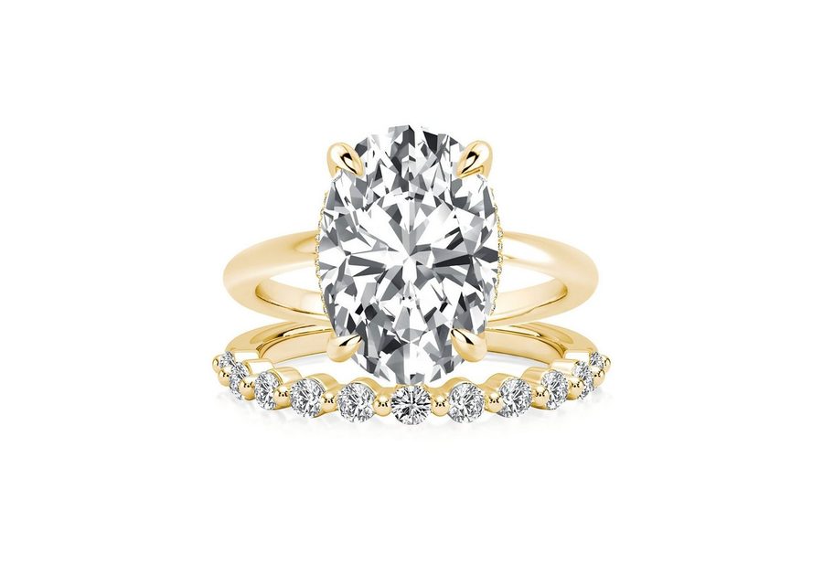 Jumpeak Diamantring 3ct-Diamantring-Set,Ring-Set aus 585er Gold, Verlobungsringe für Damen, Ring mit ovalem Diamanten, Damenring-Set aus Weißgold, Eheringe, IGI