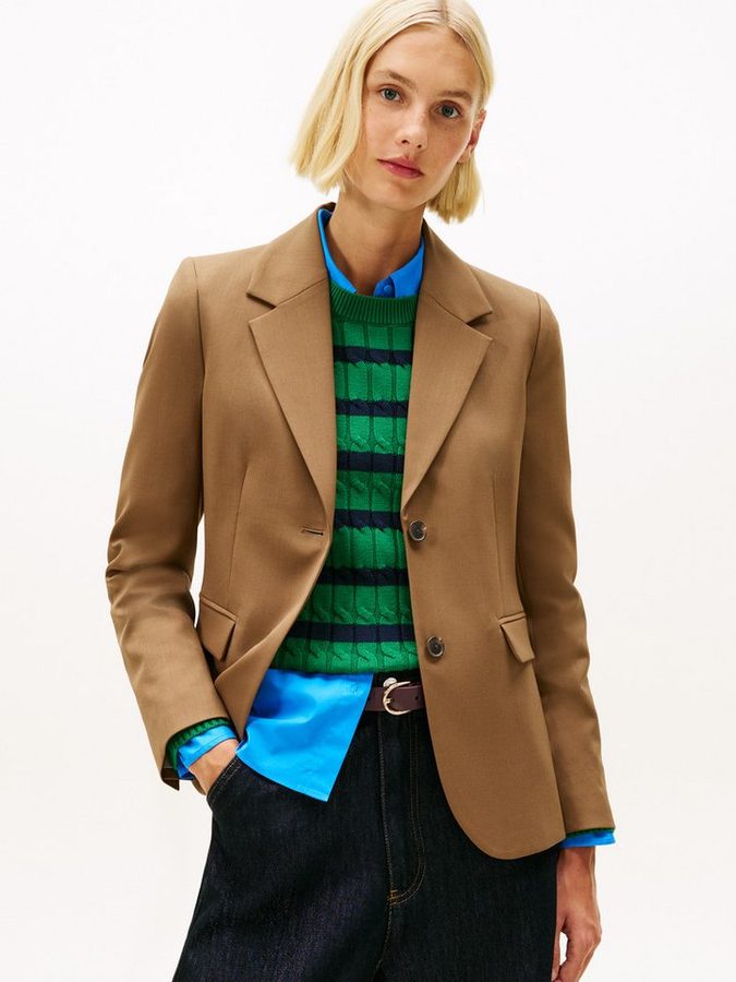 Tommy Hilfiger Longblazer TIMELESS WOOL REG STRT SB BLAZER mit Wolle