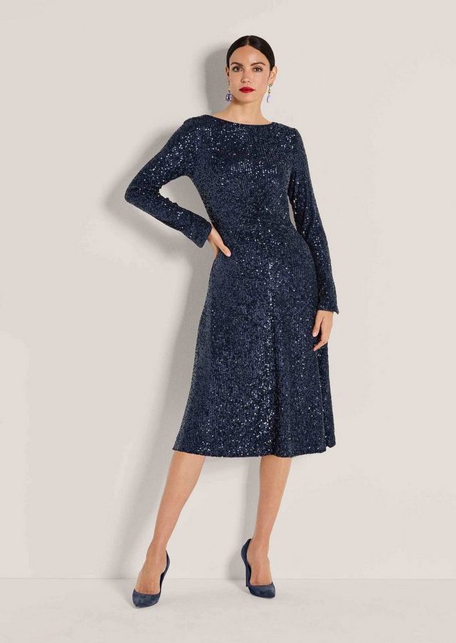 MADELEINE Midikleid Abendkleid mit Glanzeffekt Stilvolles Eventkleid mit U-Boot-Ausschnitt und Langarm