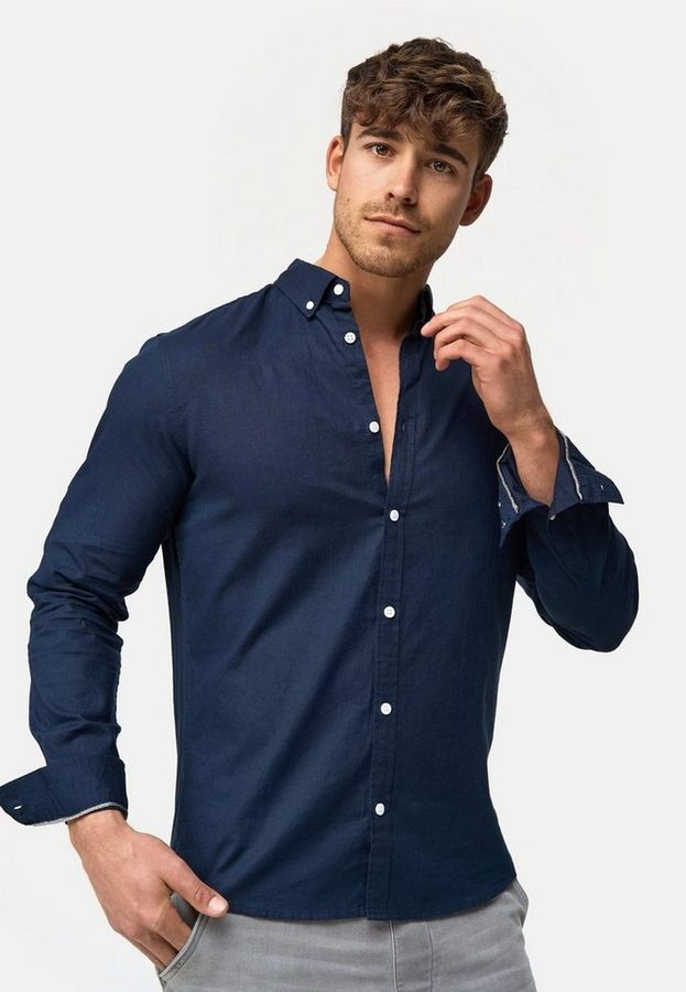 INDICODE Langarmhemd Herren Brayden Herrenhemd Langarm mit Button-Down-Kragen