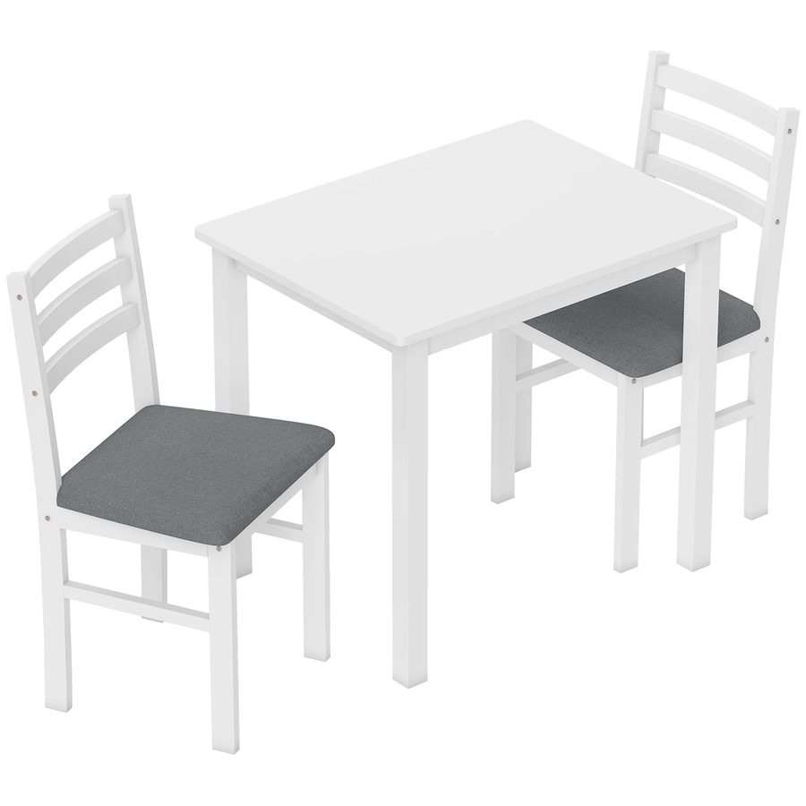 HOMCOM Essgruppe Esstisch mit 2 Stühlen Platzsparend Esszimmergruppe Sitzgruppe Rechteckig Küchentisch mit gepolsterten Essstühlen für kleine Raum, Esszimmer, Küche, Weiß   Aosom