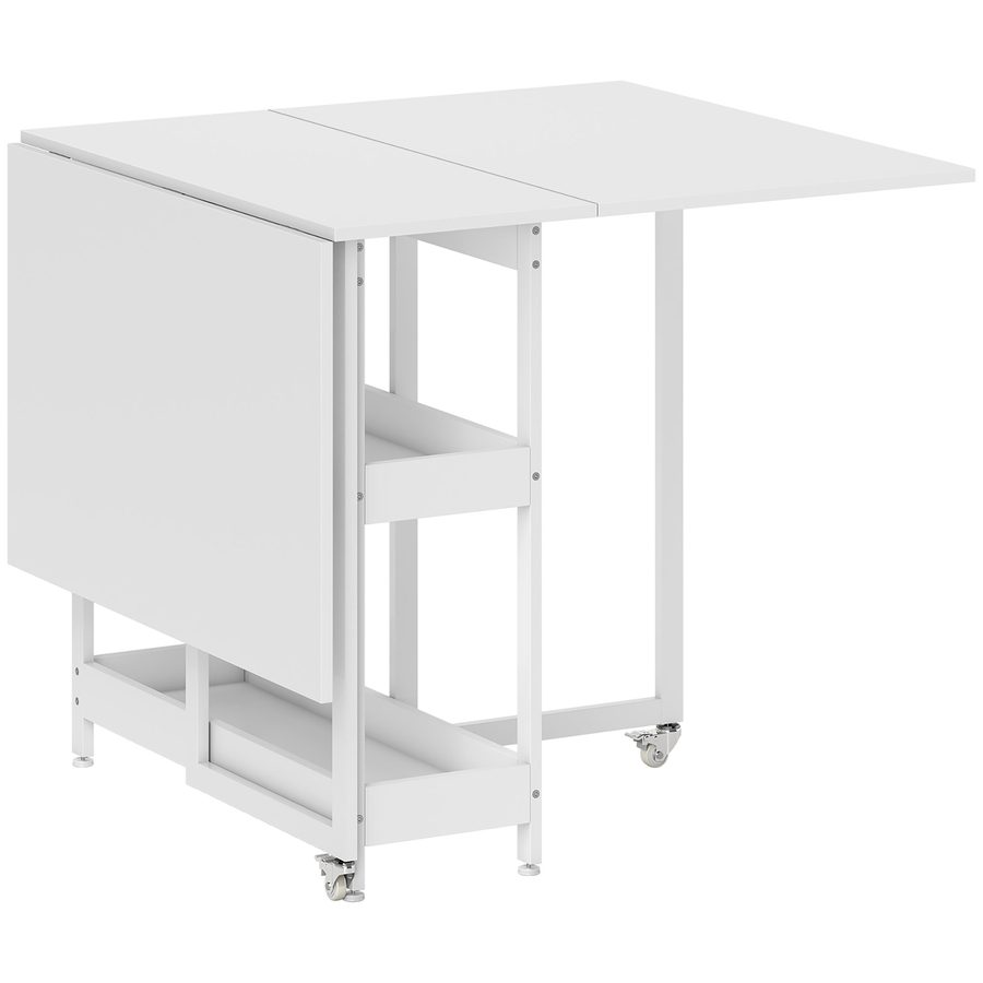 HOMCOM Esstisch Klappbar Küchentisch für 2-4 Personen mit 2 Offenen Ablagen, Mobiler Esszimmertisch Klapptisch für Kleine Räume, Esszimmer, Küche 133,4 x 80 x 75 cm Weiß   Aosom