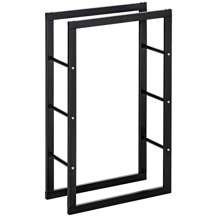 HOMCOM Kaminholzständer Kaminholzablage Feuerholzregal Kaminholzhalter 100kg Stahl Schwarz L60 x B25 x H100 cm   Aosom
