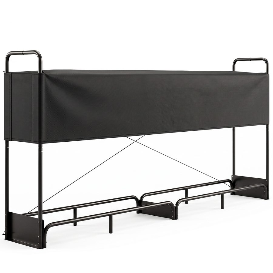 Outsunny Brennholzregal für Innen & Außen aus verzinktem Stahl mit Abdeckung und Tasche aus Oxford 600D, Tragfähigkeit 500 kg, für Kaminholz, 260x38x118 cm, Schwarz   Aosom