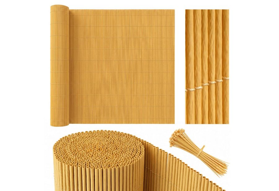 Sekey Balkonsichtschutz Sichtschutzmatte in Natur-Optik, wetterfest für Balkon, Garten & Zaun UV-beständig und wetterfest für Balkon, Garten & Terrasse von Sekey