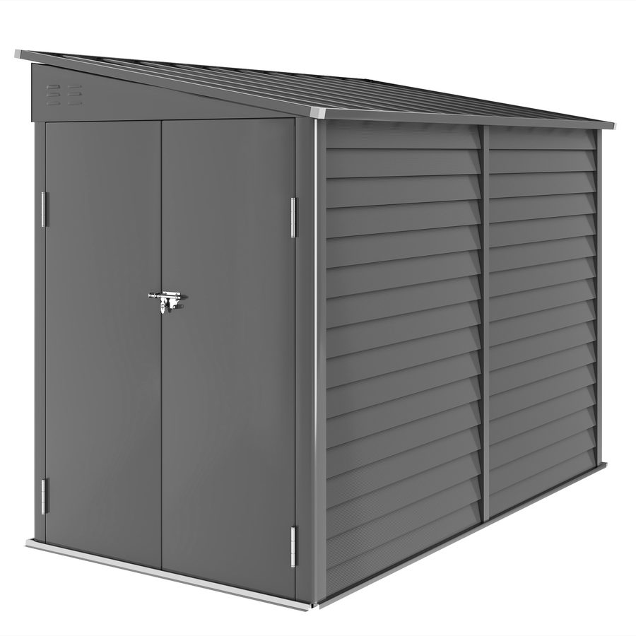Outsunny Metall Gerätehaus 3,5 m² 143x270x202 cm Geräteschuppen mit Pultdach Abschließbarer Doppeltür, Fundament, Lüftungsschlitzen, Gartenhaus Outdoor Garten Schuppen für Hinterhof Dunkelgrau   Aosom
