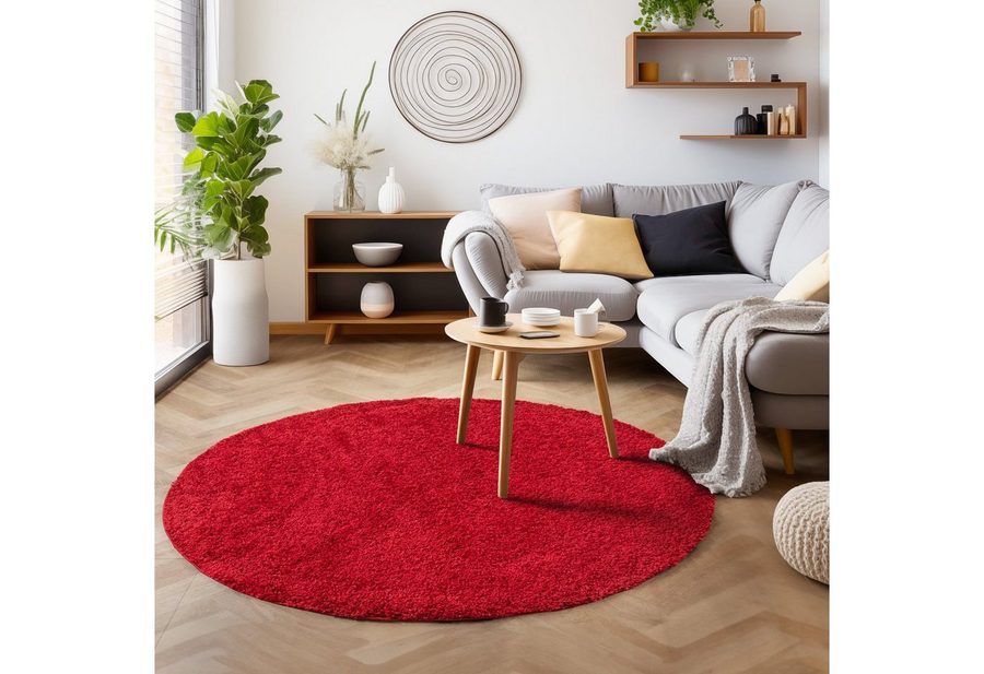 SIMPEX24 Teppich Unicolor - Einfarbig, Rund, Höhe: 30 mm, Einfarbig Shaggy Teppich Wohnzimmer Langflor Versch. Farben und Größen von SIMPEX24