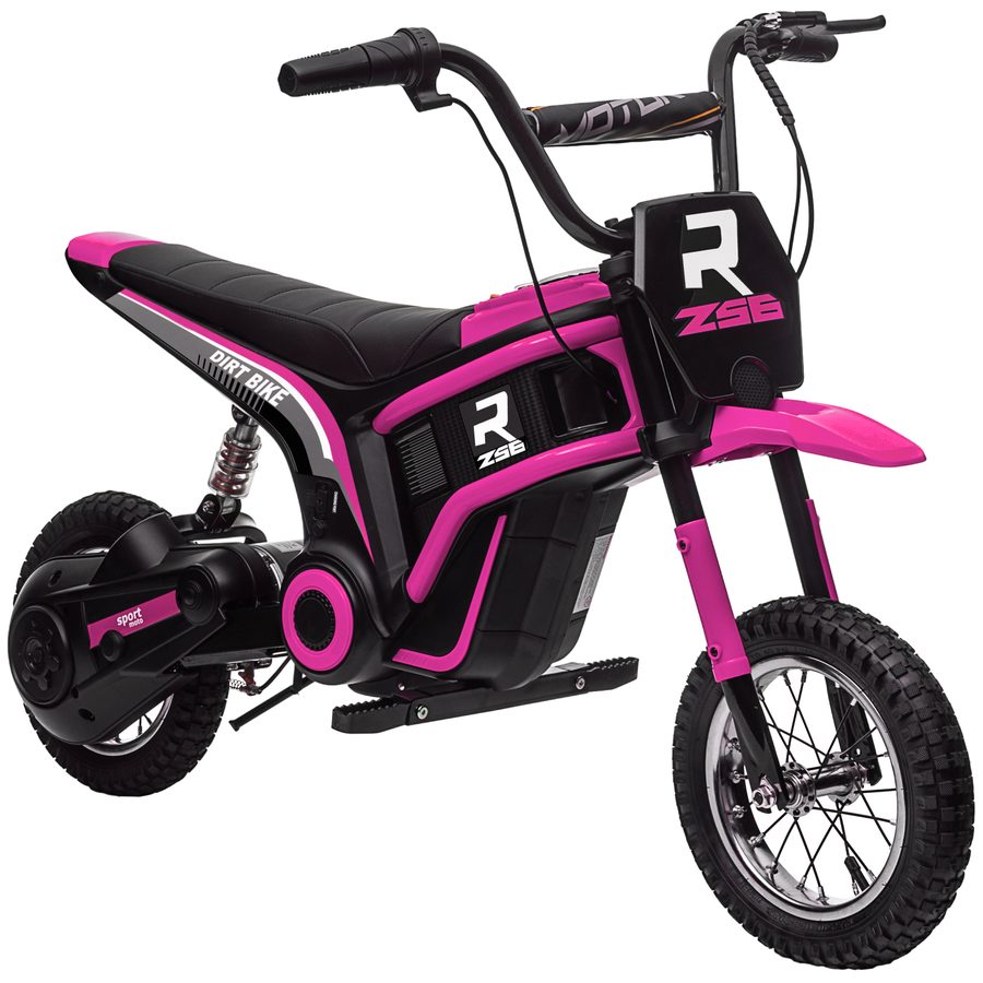 HOMCOM Elektro Motorrad Kinder Elektromotorrad mit 24V 350W Motor, 8-16 KMH Geschwindigkeitsmodus, 12 Zoll Luftreifen, Elektromotorrad mit Musik Scheinwerfer, Moto Cross für Kinder 8–12 Jahre Rosa   Aosom