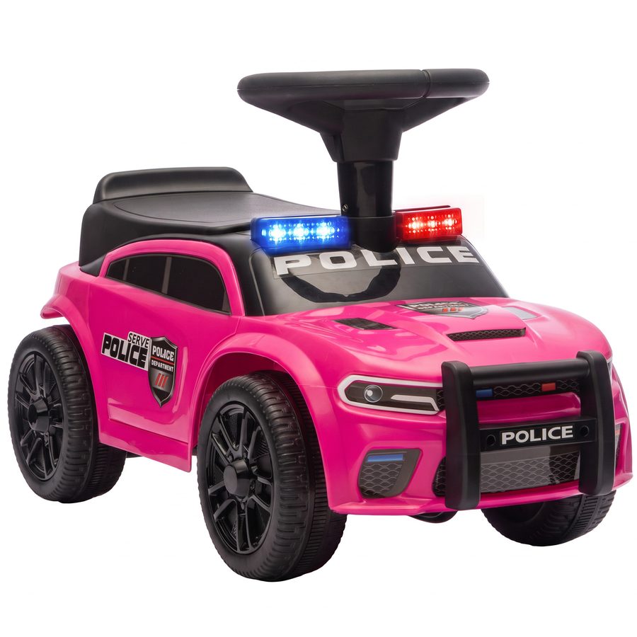 AIYAPLAY Polizei-Rutschauto für Kinder von 18-36 Monaten, Rutschauto mit Licht, Musik und Stauraum, 65x29,5x36 cm, Rosa   Aosom
