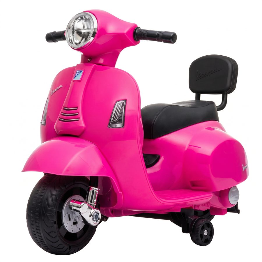 AIYAPLAY Elektro Motorrad Kinder Mini Vespa GTS 6V Elektromotorrad mit Lithium-Akku Ergonomischer Sitz Rückenlehne Kindermotorrad mit Stützrädern Scheinwerfer Motorrad für Kinder 1,5-3 Jahren, Rosa   Aosom