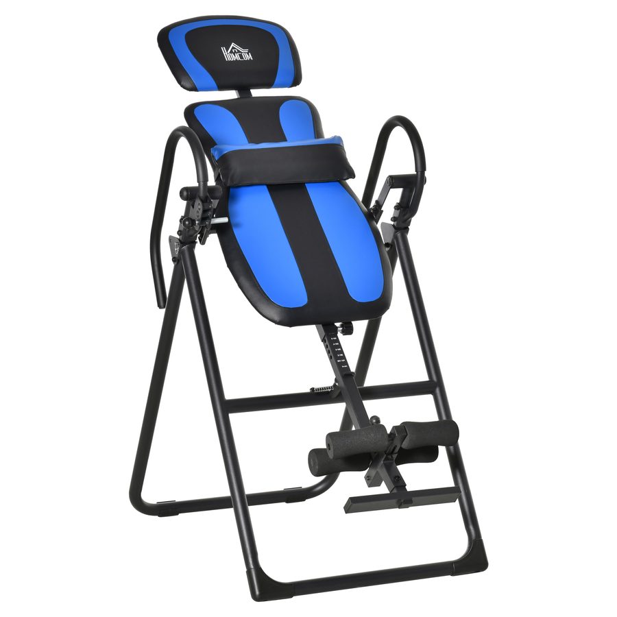 HOMCOM Inversionsbank klappbar Schwerkrafttrainer mit beweglichen Rädern und einstellbarem Rückenpolster, Metall ABS Schwarz Blau 132x71x145cm   Aosom.de