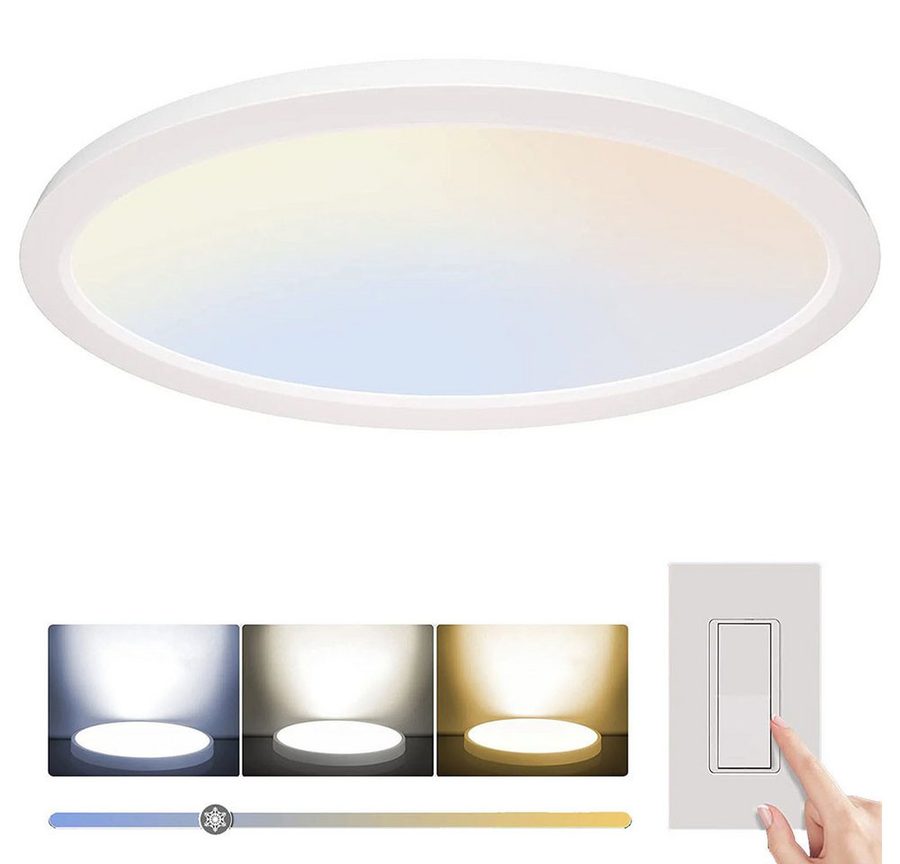 LMaxhome LED Deckenleuchte Ø23/30/40/50CM, Dimmbar Runde Ultra Dünn Deckenlampe 3 Farbtemperatur, 1 St., 24W~48W, 3000k/4000k/5000k, Memory Funktion, für Wohnzimmer Küche Büro von LMaxhome