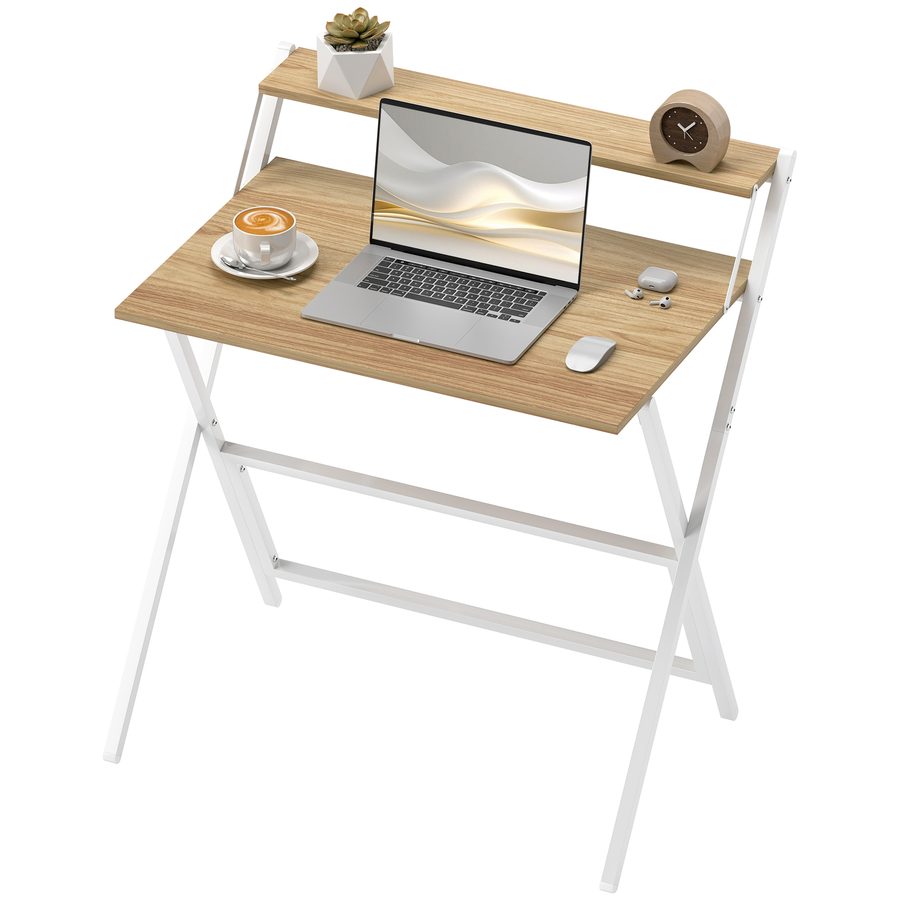 HOMCOM Schreibtisch Platzsparend Klappbar mit Monitorablage, Computertisch Klein und Klappbar für Büro und Studium, aus Stahl, 81.5x62x86.5 cm, Farbe Holz   Aosom von HOMCOM