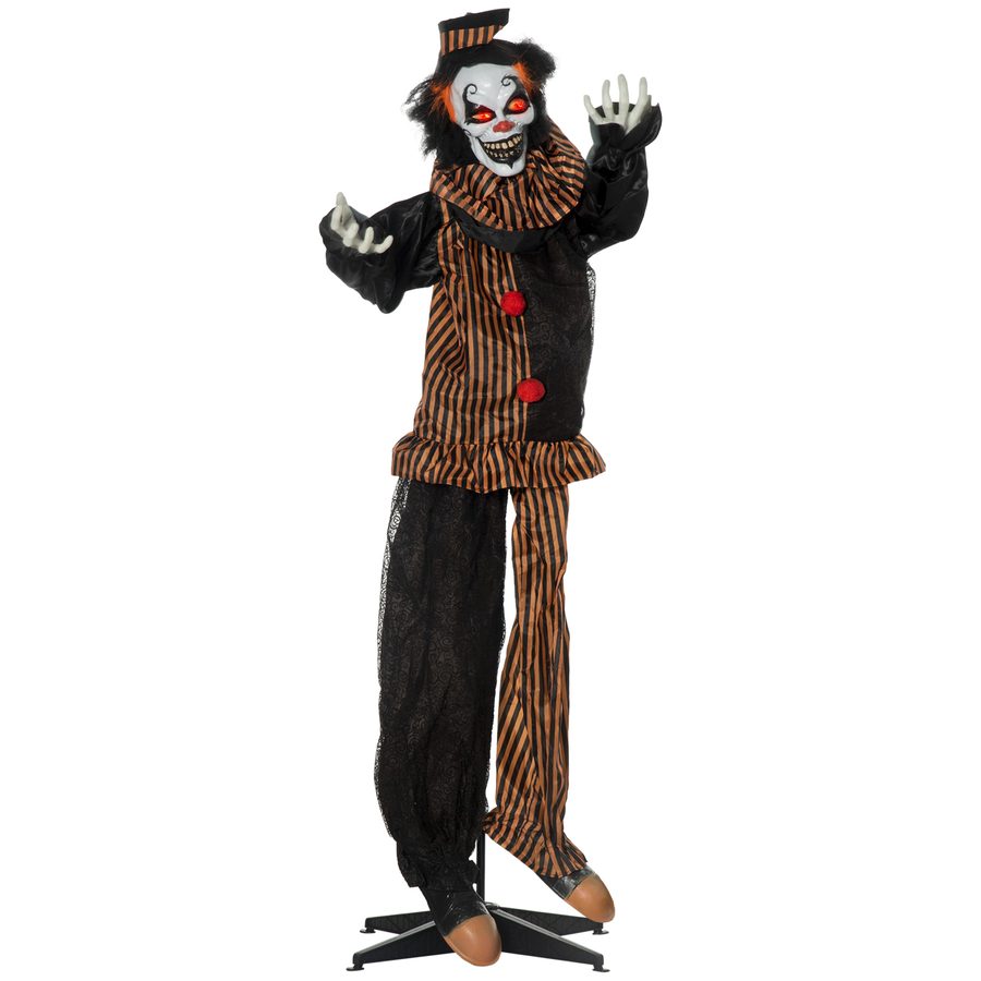 Outsunny 1,7m Halloween Dekoration Horror-Clown mit Soundfunktion & Spezialeffekten, rote leuchtende Augen, beweglich, gruselige Atmosphäre   Aosom.de