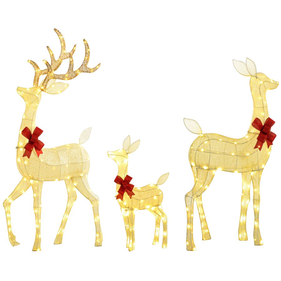 Outsunny 3er Set LED Rentier,  Weihnachtsdeko mit 283 warmweißen Lichtern, Weihnachtsbeleuchtung Hirsch Deko mit Timer, Stahlrahmen, für Indoor, Outdoor, Silber   Aosom