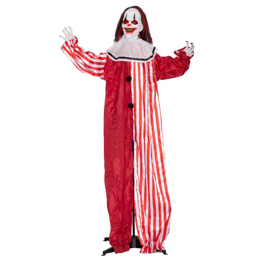 Outsunny 165 cm Halloween Dekoration Halloween Clown mit LED-Lichter, Soundfunktion, Haustür Deko mit verstellbaren Armen, Garten Dekofigur in Lebensgröße für Party   Aosom
