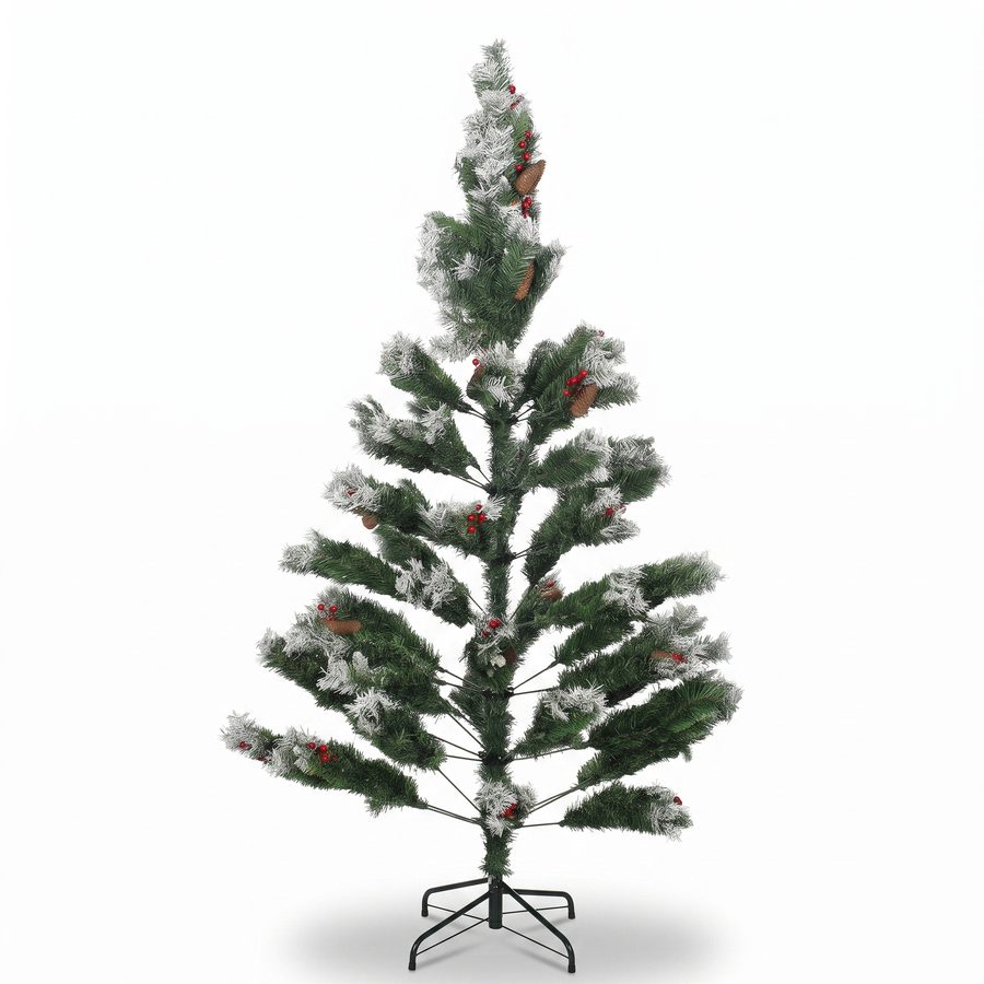 HOMCOM Weihnachtsbaum 180 cm, künstlicher Schneebesprengter Weihnachtsbaum mit 840 Zweigspitzen, rote Beeren, Zapfen, klappbarer Stahlfuß, schneller Aufbau, Weihnachtsdekoration für Wohnzimmer, Innenbereich, Grün   Aosom