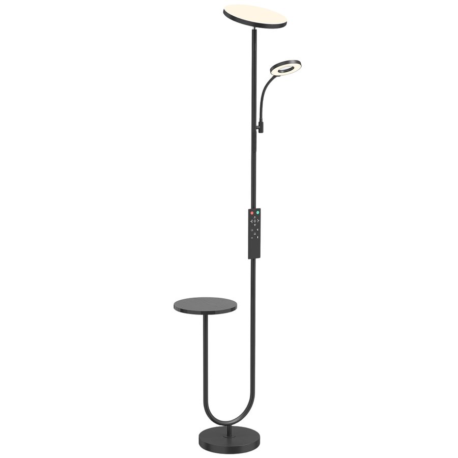 HOMCOM Stehleuchte LED dimmbar 42 W 4840 lm, verstellbare Leselampe & Ablage, Stehleuchte für Wohnzimmer 2700K-6000K, magnetische Fernbedienung, 4 Farbtemperaturen, für Schlafzimmer Büro, Schwarz   Aosom von HOMCOM