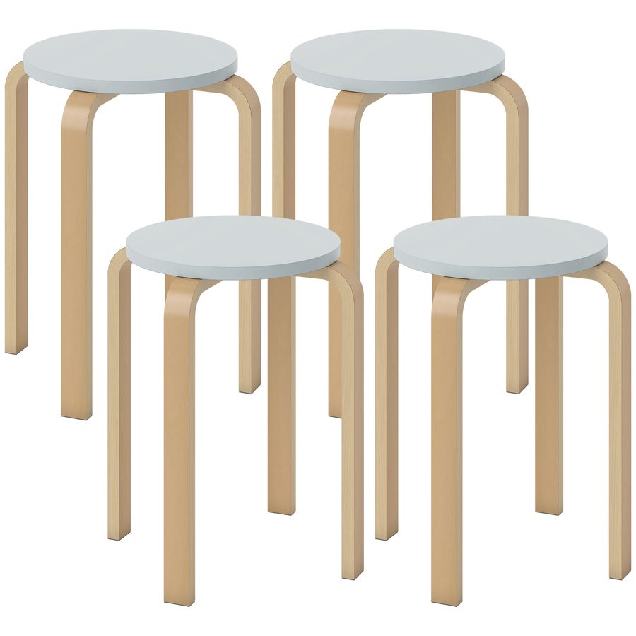 HOMCOM 4er Set Hocker Stapelbar Esszimmerhocker, Runde Kleiner Hocker, Küchenhocker für Esszimmer Wohnzimmer, 120 kg Belastbarkeit, Grau   Aosom von HOMCOM