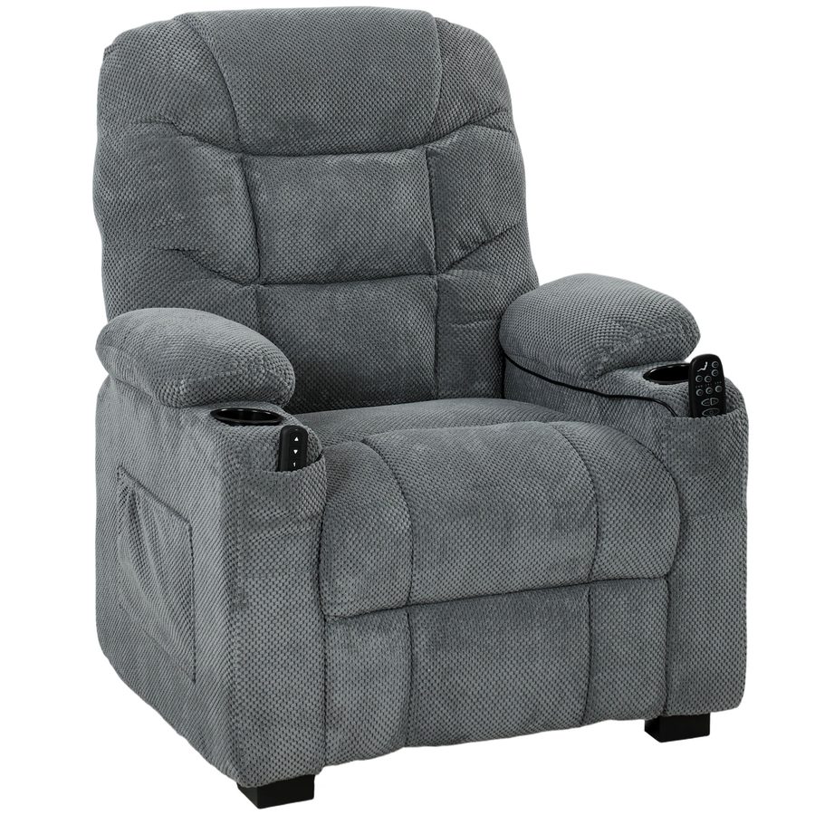 HOMCOM elektrischer TV-Sessel mit Massage & Wärme, Samt-Relaxsessel mit leisem Motor, Memory-Funktion, Federpolsterung, USB, Seitentaschen & Getränkehaltern, Dunkelgrau   Aosom