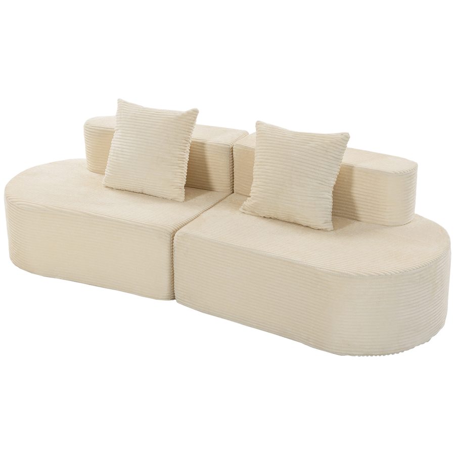 HOMCOM Sofa 3 Sitzer 245 cm Modulares Sofa mit Kord-Optik, 60 cm Tiefe Sitze, Cloud Couch mit Kissen für Schlafzimmer, Wohnzimmer, Werkzeugfreie Montage, Beige   Aosom