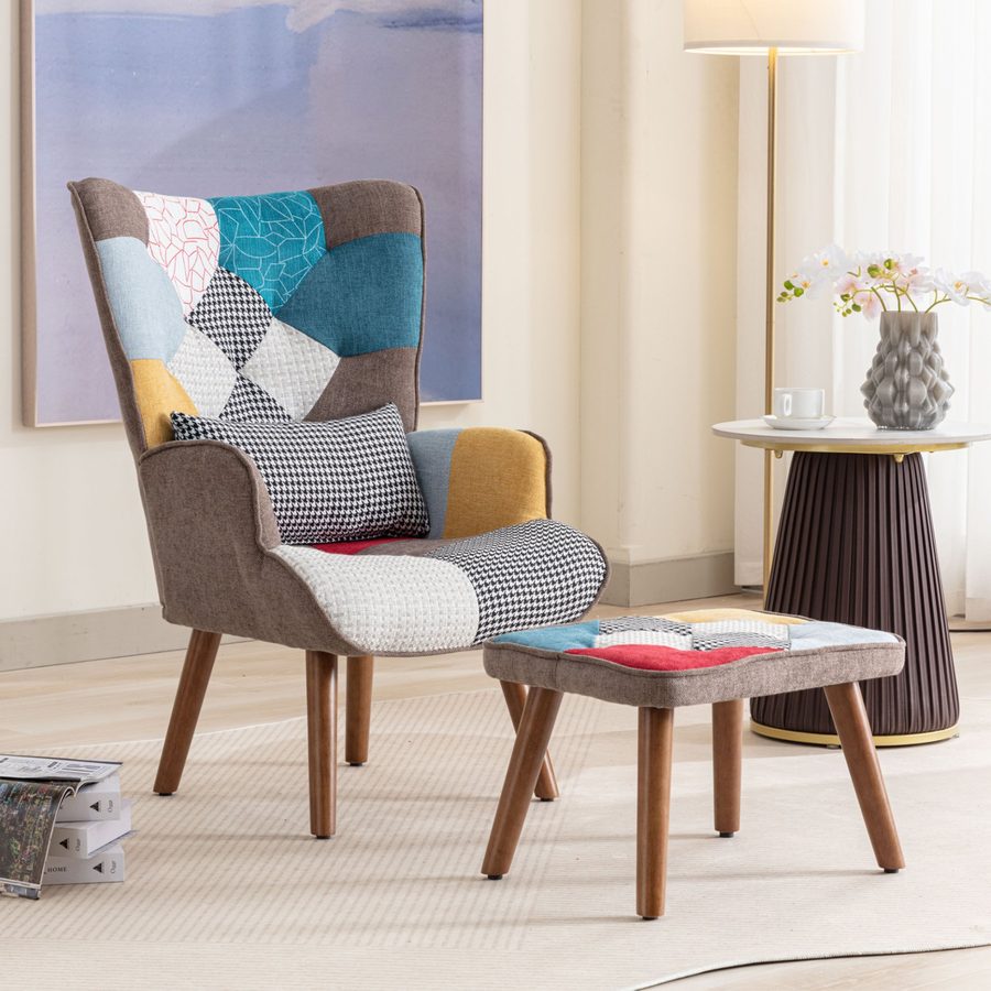 Relaxsessel mit Hocker, komfortables Sitzmöbel mit Fußstütze, Stuhl und Fußhocker Set, buntes Design für Wohnzimmer, Komfort   Aosom.de