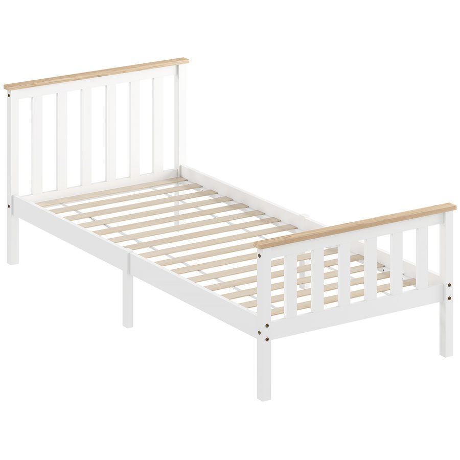 HOMCOM Bett 90 x 200 cm Bettrahmen mit Lattenrost, Unterbettaufbewahrung, Einzelbett aus Holz, Bettgestell mit Kopfteil, einfache Montage für Schlafzimmer Gästezimmer Natur+ Weiß   Aosom
