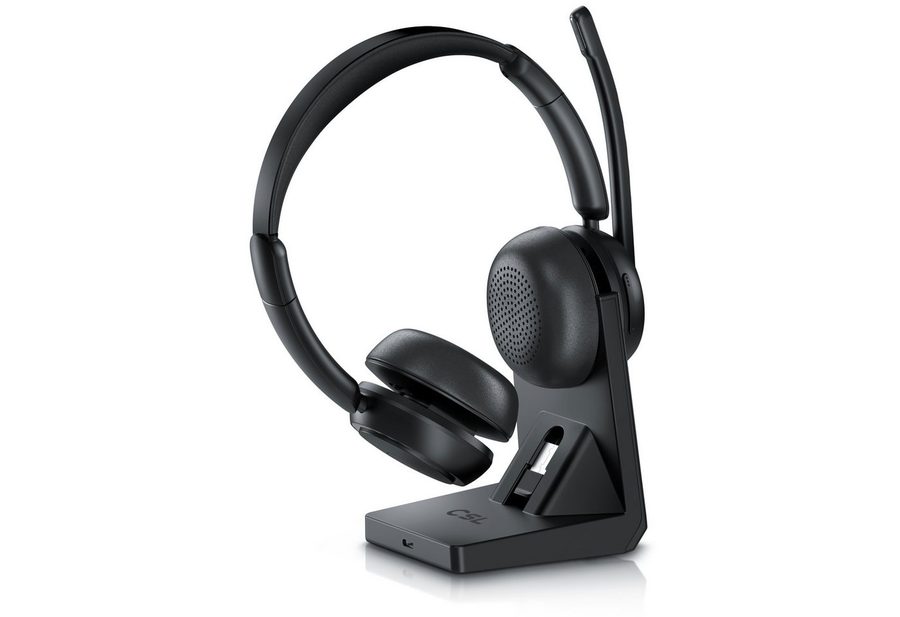 CSL Bluetooth 5.2, Headset kabellos mit Ladestation, 40 h Laufzeit Wireless-Headset (Freisprechfunktion, Sprachassistent, A2DP Bluetooth, Bluetooth, 2,4 Ghz, Multifunktionstaste, Dual Connectivity, Multipoint, Kopfhörer)