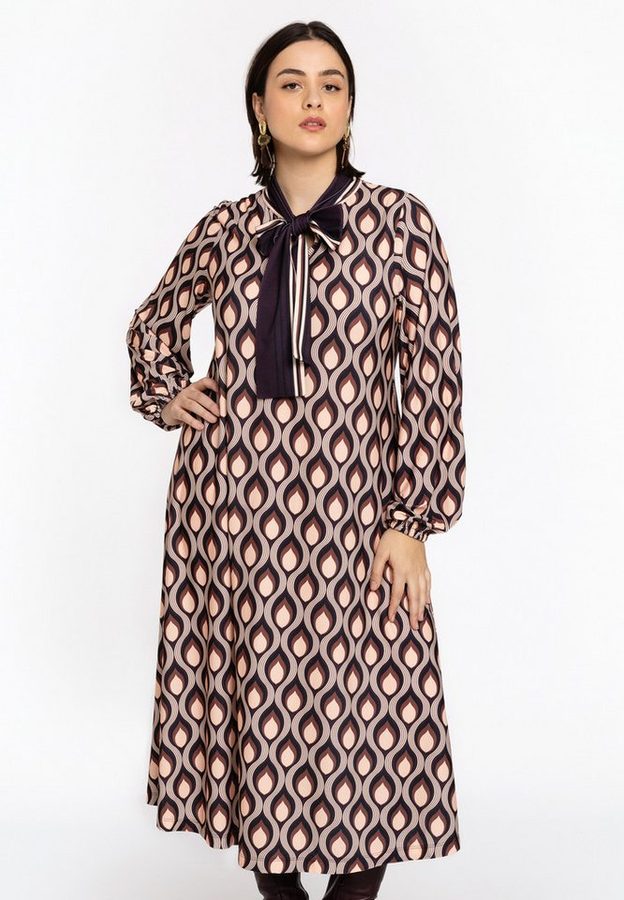YOEK Midikleid Damen Kleid mit Druck mit langen Ärmeln