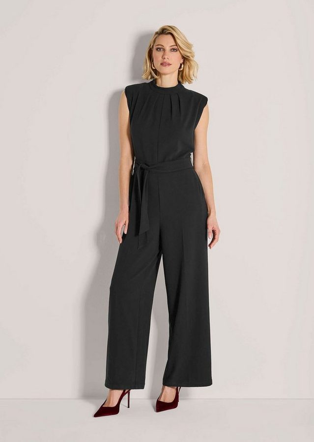 MADELEINE Jumpsuit Eleganter Jumpsuit mit Stehkragen Ärmelloser Look mit breitem Taillenband