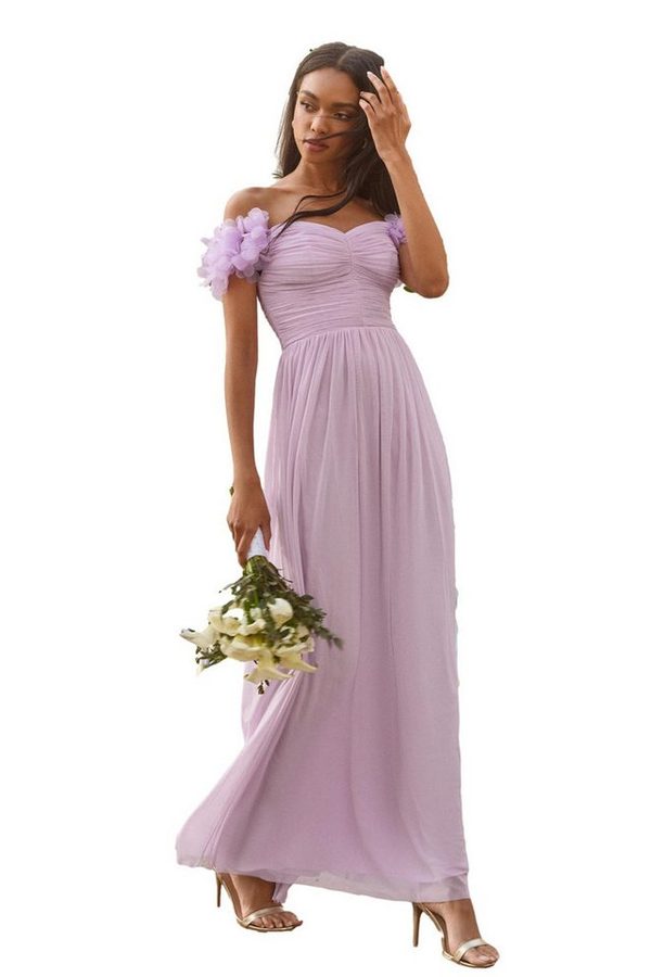 LIPSY Maxikleid Schulterfreies Maxikleid mit 3D-Blumen, Brautmode (1-tlg)