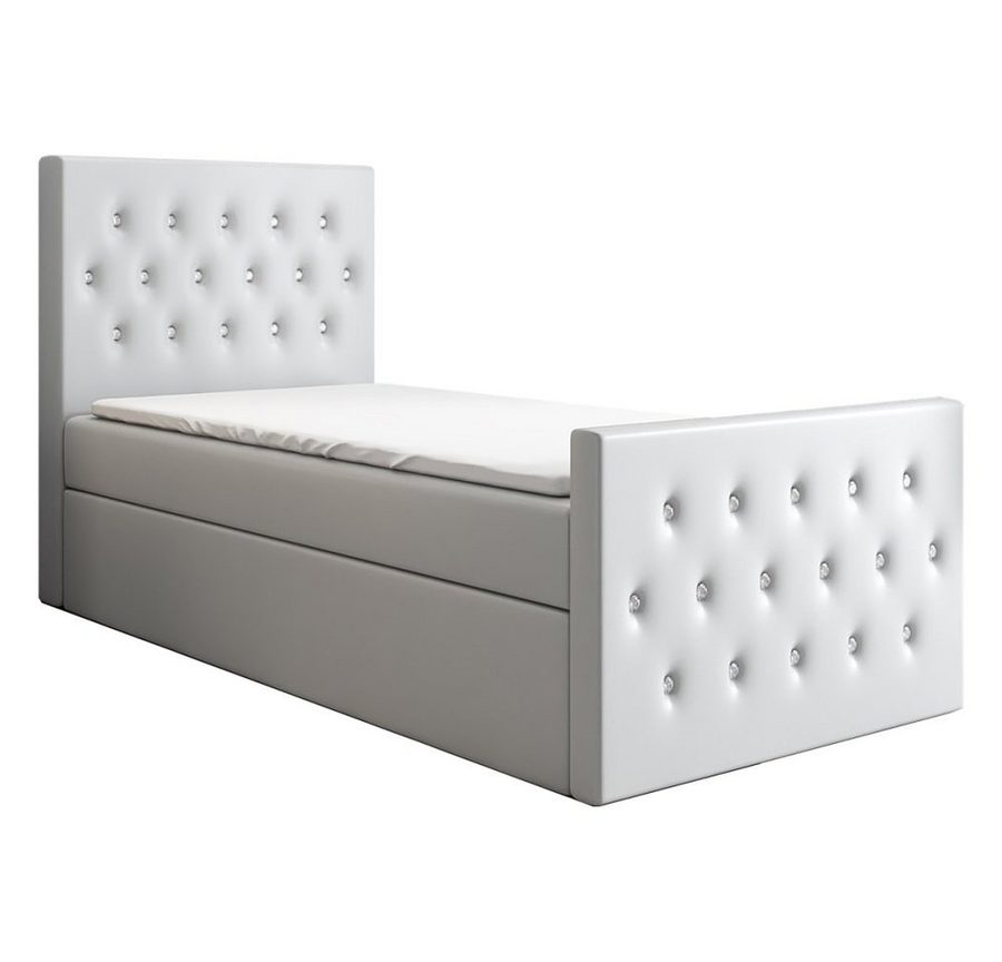 A&J MöbelLand GmbH Boxspringbett Einzelbett LILI mit Bettkasten, Topper und gepolstertem Kopfteil. (Boxspringbett mit Bettkasten und gepolstertem Kopfteil. Inclusive Topper., TOP ANGEBOT), Länge 216 cm Höhe 106 cm von A&J MöbelLand GmbH