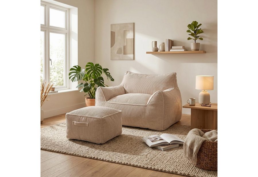 FUFU&GAGA Sitzsack Bodensofa 117 cm Cord XXL Floorsofa mit Fußhocker (Set)