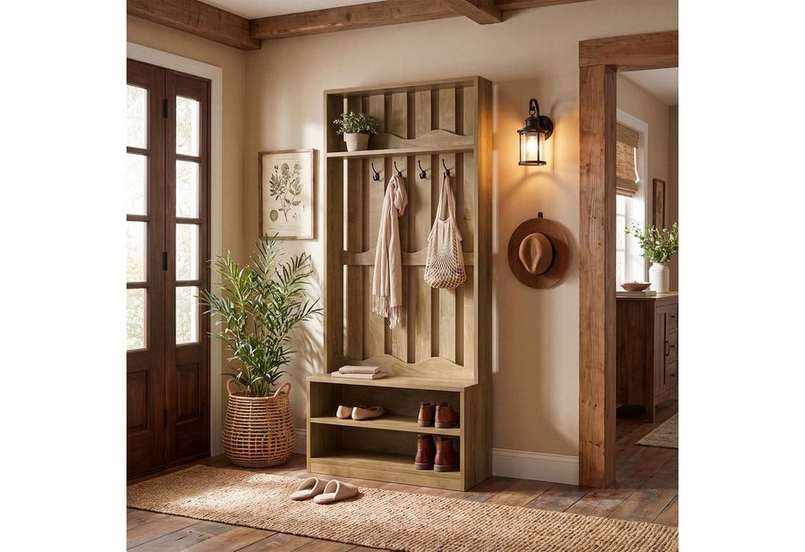Tribesigns Garderobenständer Tribesigns 180CM Garderobenständer im Landhausstil mit Sitzbank 4-in-1