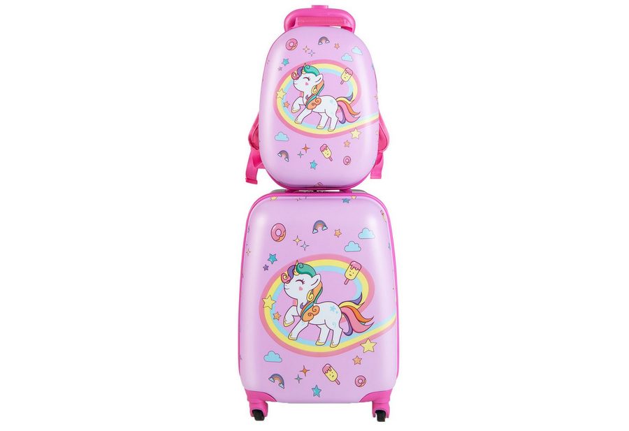 COSTWAY Kinderkoffer 12"+16" Kindertrolley mit Rucksack