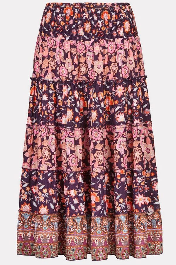 Himalaya Clothing Midirock Rock Damen mit verspieltem Blumenprint - Maxirock aus edler Viskose Fließender Stufenrock mit hohem Tragekomfort von Himalaya Clothing