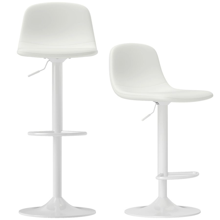 HOMCOM Set 2 Küchenhocker mit Rückenlehne und Fußstütze, hohe Barhocker mit höhenverstellbarer Sitzhöhe und PU-Lederpolster, 360° drehbar, Weiß   Aosom