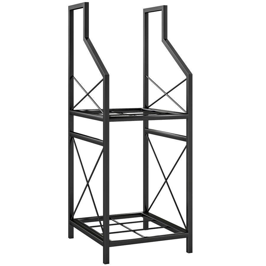 Outsunny 2‑stufiger Metall-Holzständer mit erhöhter Basis, Holzregal für Innen & Außen, Tragfähigkeit 60 kg, 34x30x80 cm, Schwarz   Aosom